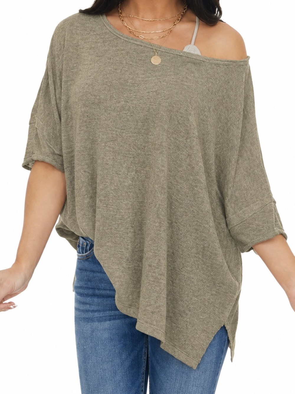 Charlotte Avery Melange Short Dolman Sleeve Knit Top